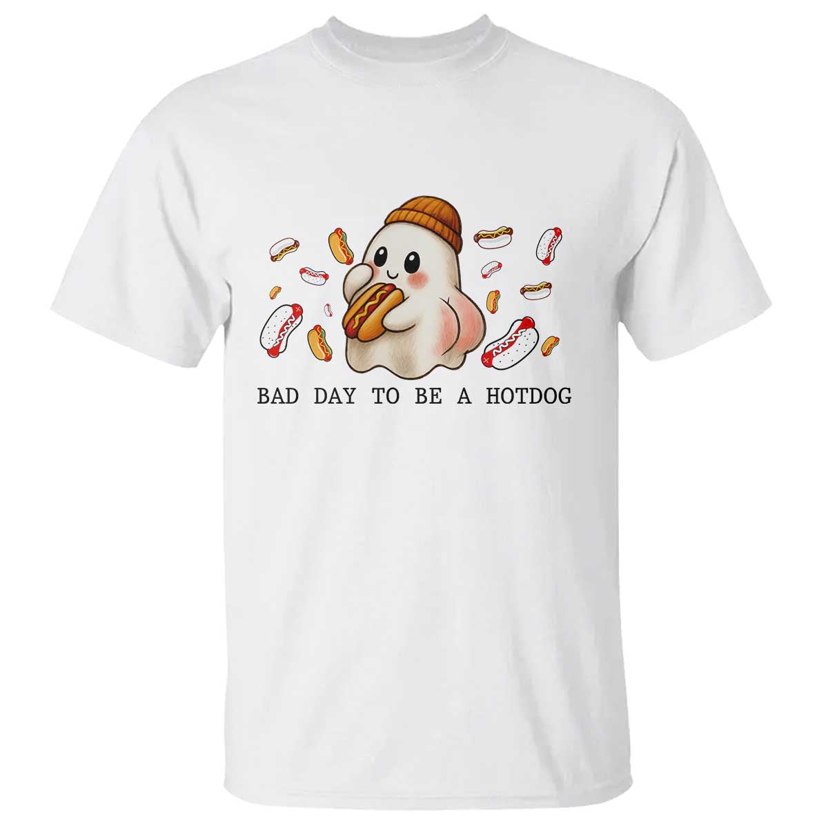 Funny Hot Dog Ghost Halloween T Shirt Bad Day To Be A Hotdog - Wonder Print Shop