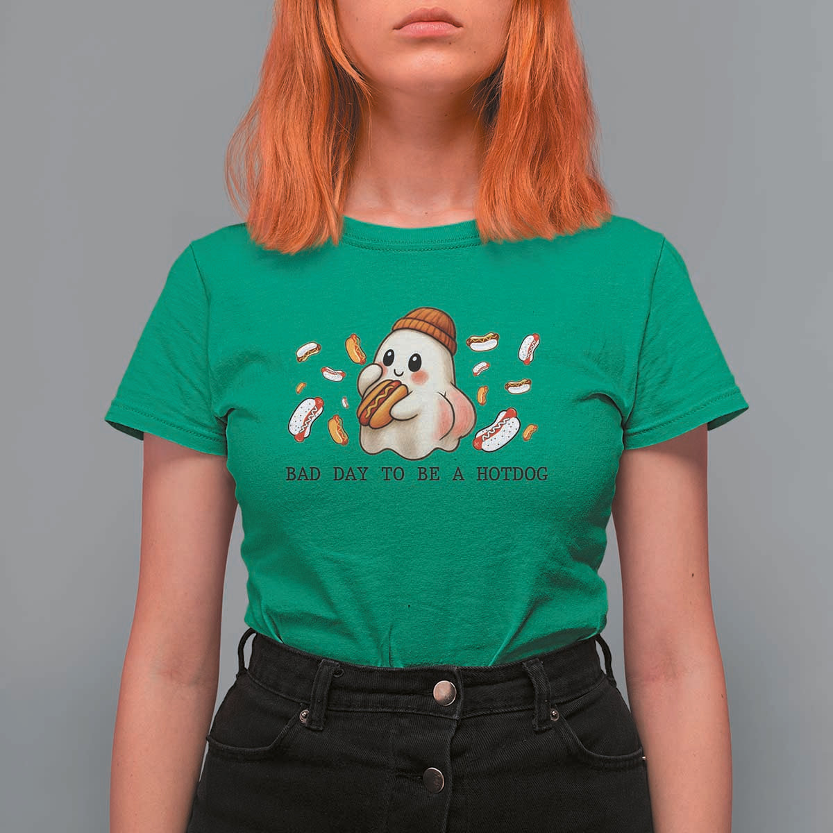 Funny Hot Dog Ghost Halloween T Shirt For Women Bad Day To Be A Hotdog - Wonder Print Shop