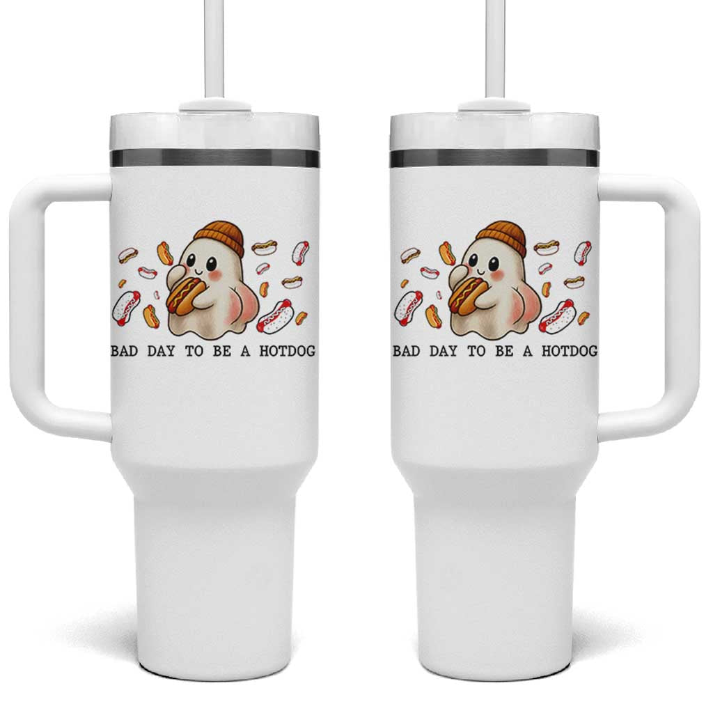 Funny Hot Dog Ghost Halloween Tumbler With Handle Bad Day To Be A Hotdog - Wonder Print Shop