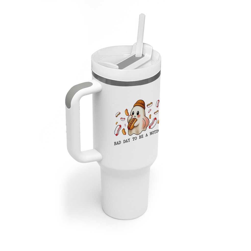 Funny Hot Dog Ghost Halloween Tumbler With Handle Bad Day To Be A Hotdog - Wonder Print Shop
