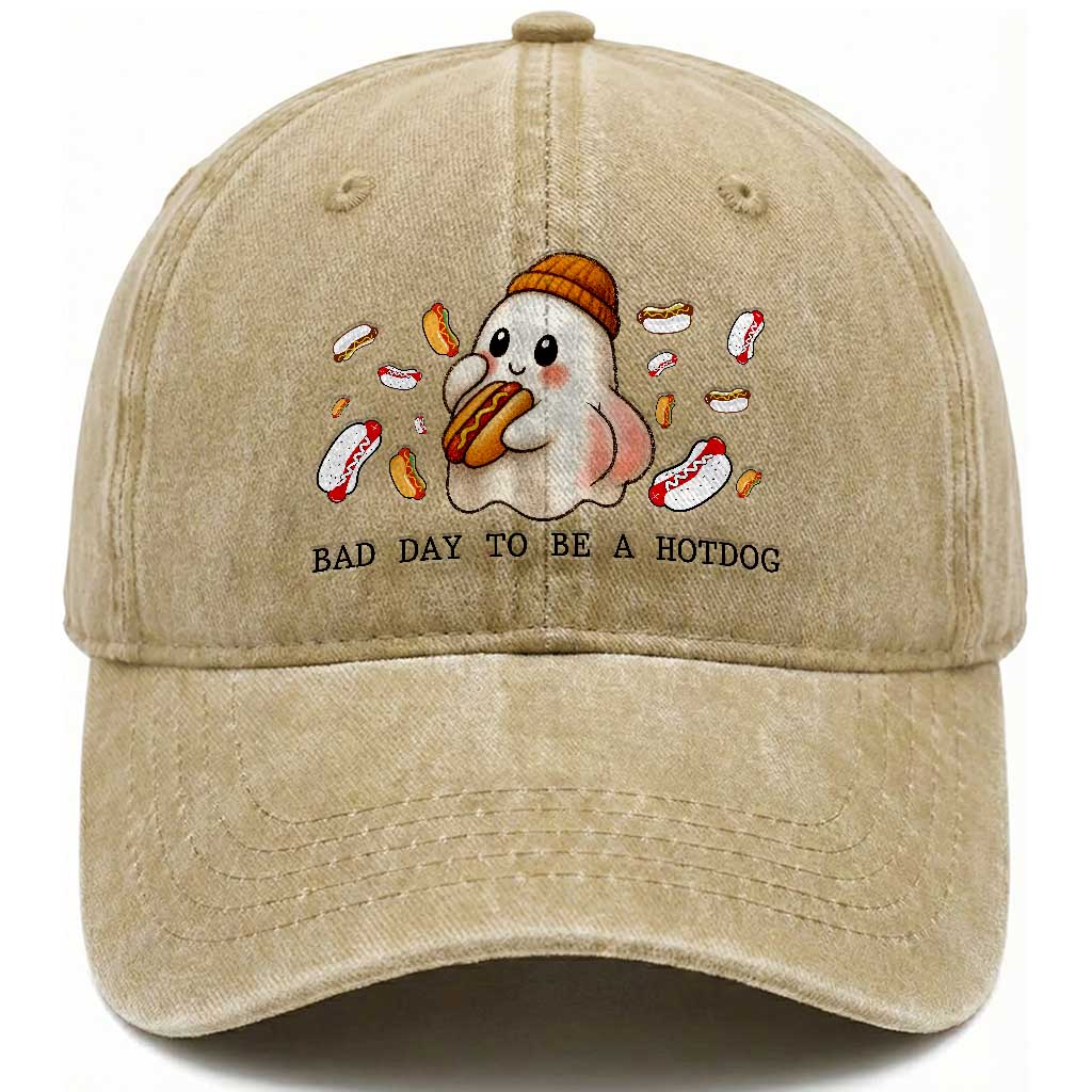 Funny Hot Dog Ghost Halloween Washed Cotton Baseball Cap Bad Day To Be A Hotdog