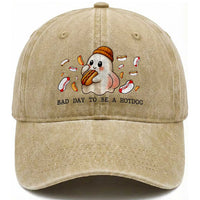 Funny Hot Dog Ghost Halloween Washed Cotton Baseball Cap Bad Day To Be A Hotdog