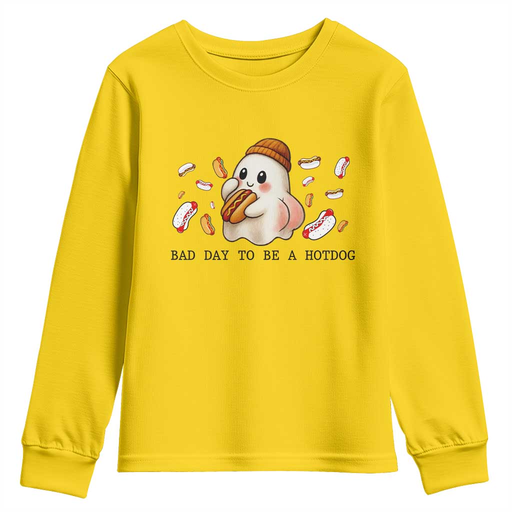 Funny Hot Dog Ghost Halloween Youth Sweatshirt Bad Day To Be A Hotdog - Wonder Print Shop