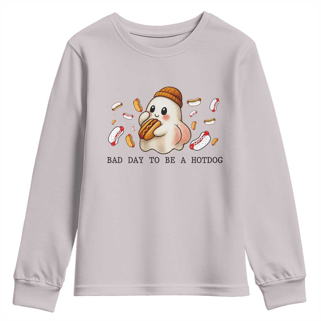 Funny Hot Dog Ghost Halloween Youth Sweatshirt Bad Day To Be A Hotdog - Wonder Print Shop