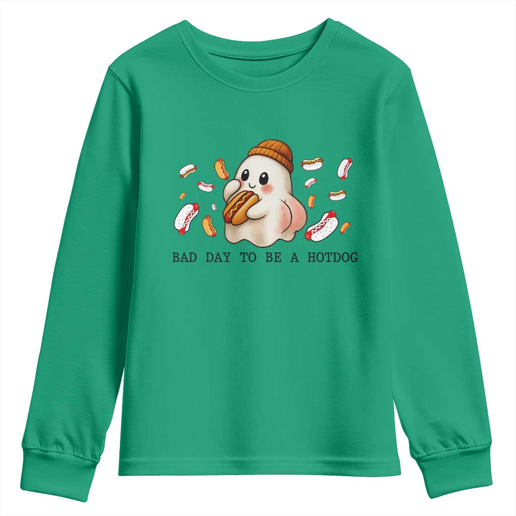 Funny Hot Dog Ghost Halloween Youth Sweatshirt Bad Day To Be A Hotdog - Wonder Print Shop