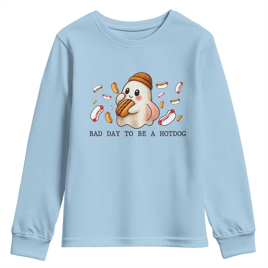 Funny Hot Dog Ghost Halloween Youth Sweatshirt Bad Day To Be A Hotdog - Wonder Print Shop