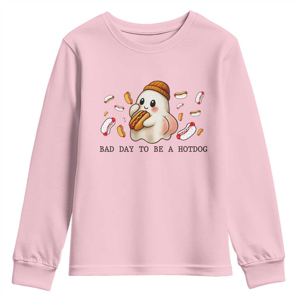 Funny Hot Dog Ghost Halloween Youth Sweatshirt Bad Day To Be A Hotdog - Wonder Print Shop