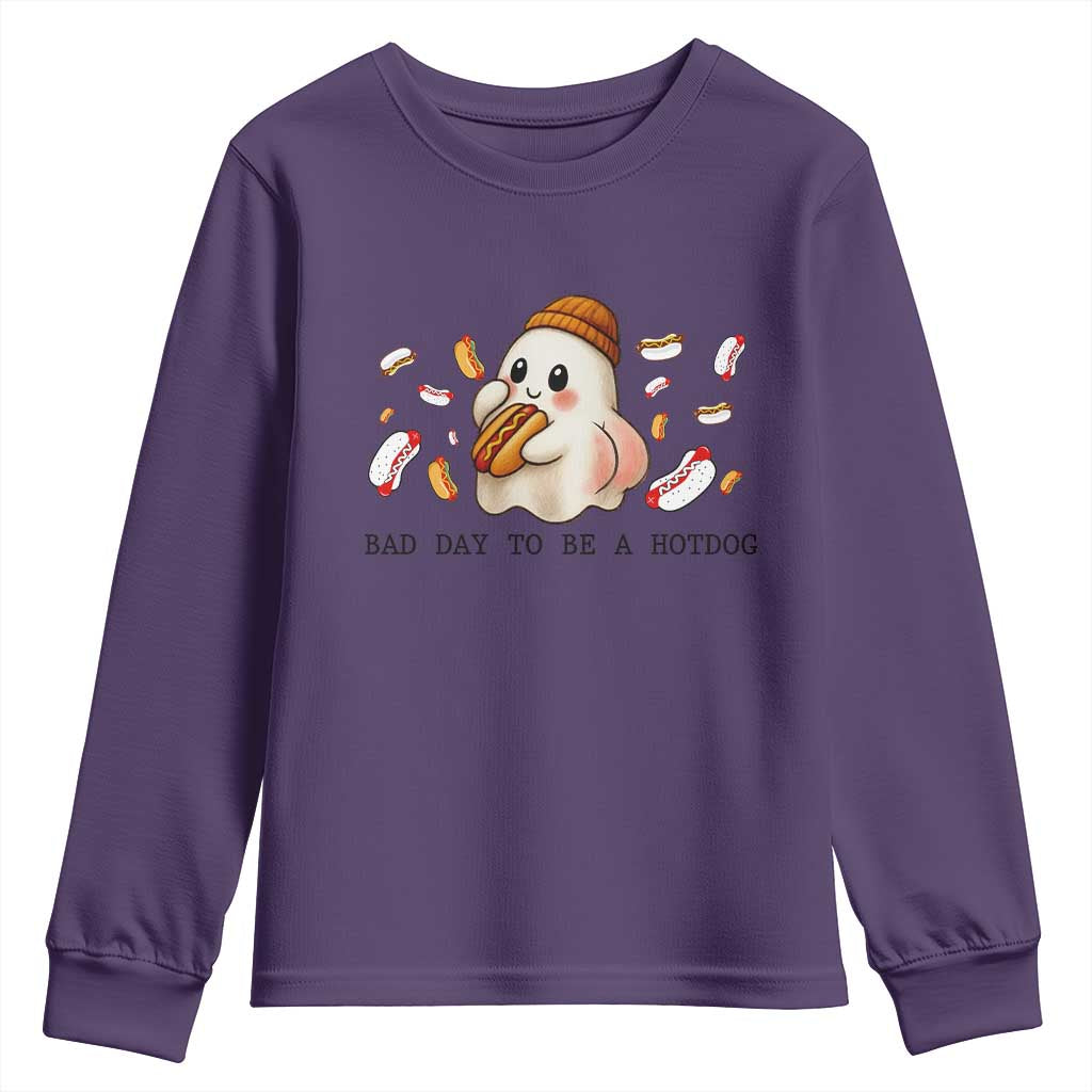 Funny Hot Dog Ghost Halloween Youth Sweatshirt Bad Day To Be A Hotdog - Wonder Print Shop