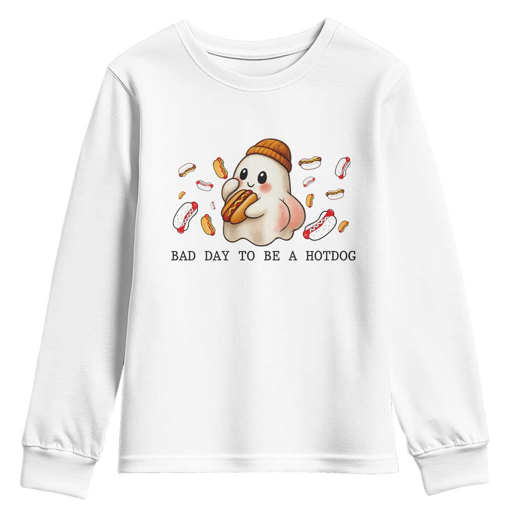 Funny Hot Dog Ghost Halloween Youth Sweatshirt Bad Day To Be A Hotdog - Wonder Print Shop