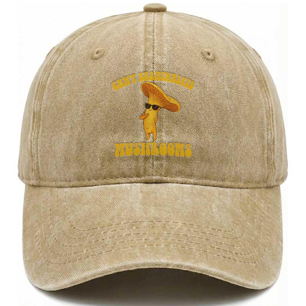 Cute Chanterelle Mushroom Cottagcore Washed Cotton Baseball Cap Funny Can't Breathalyze Mushrooms