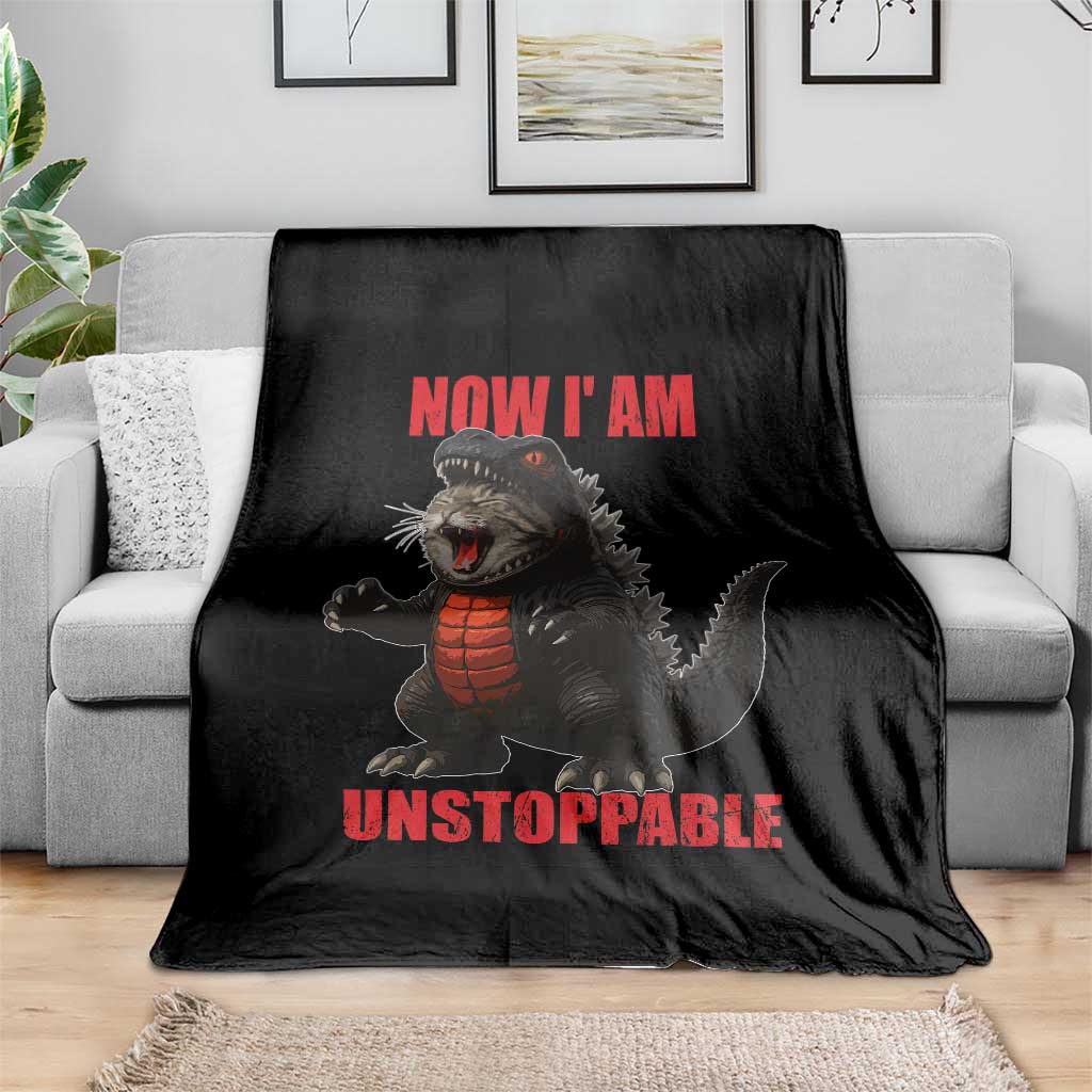 Now I Am Unstoppable Throw Blanket Funny Cute Cat Catzilla - Wonder Print Shop