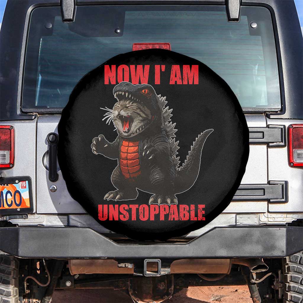 Now I Am Unstoppable Spare Tire Cover Funny Cute Cat Catzilla - Wonder Print Shop