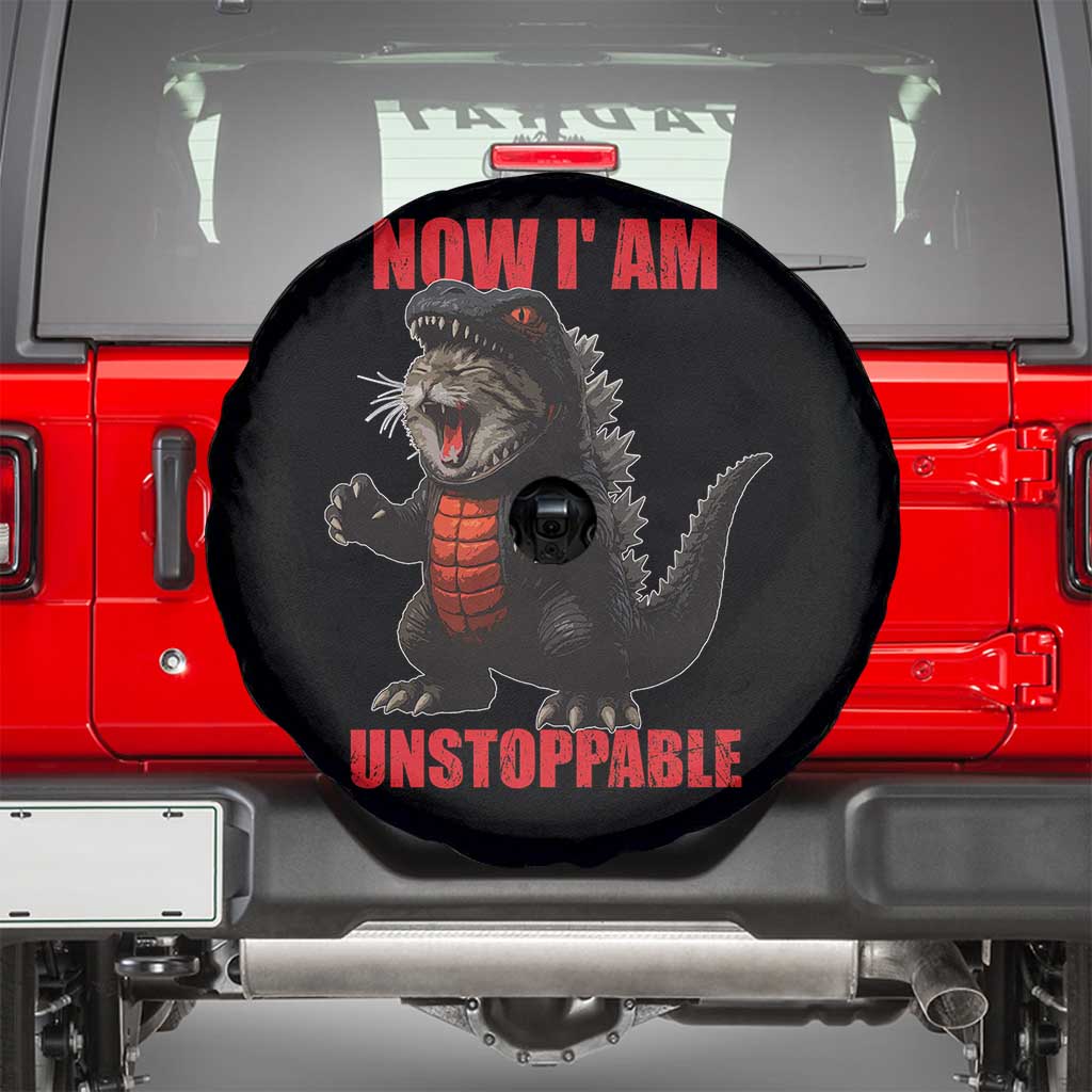 Now I Am Unstoppable Spare Tire Cover Funny Cute Cat Catzilla - Wonder Print Shop