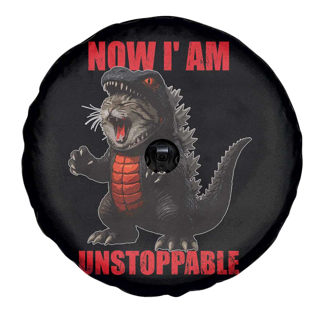 Now I Am Unstoppable Spare Tire Cover Funny Cute Cat Catzilla - Wonder Print Shop