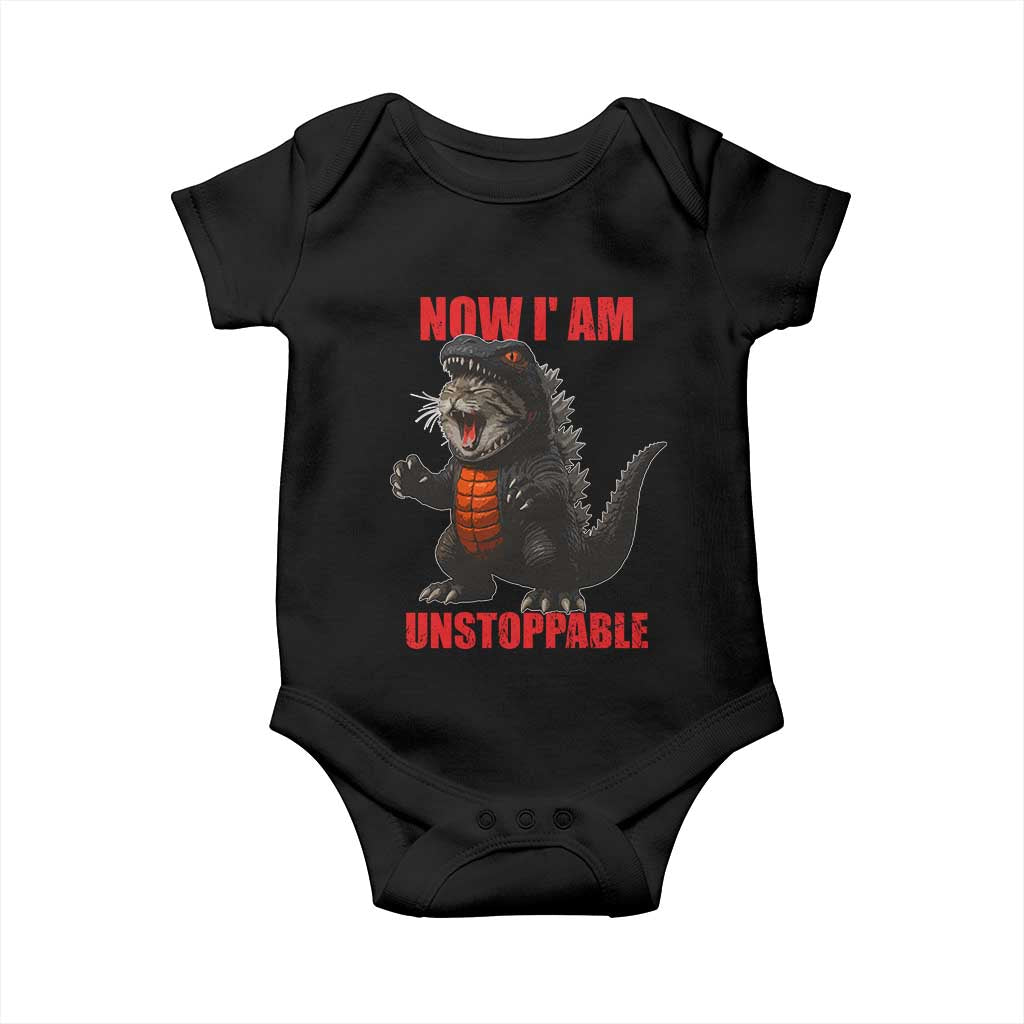 Now I Am Unstoppable Baby Onesie Funny Cute Cat Catzilla - Wonder Print Shop