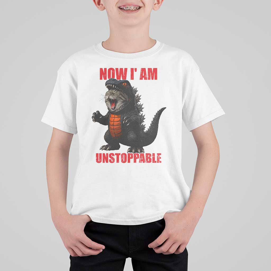 Now I Am Unstoppable T Shirt For Kid Funny Cute Cat Catzilla - Wonder Print Shop