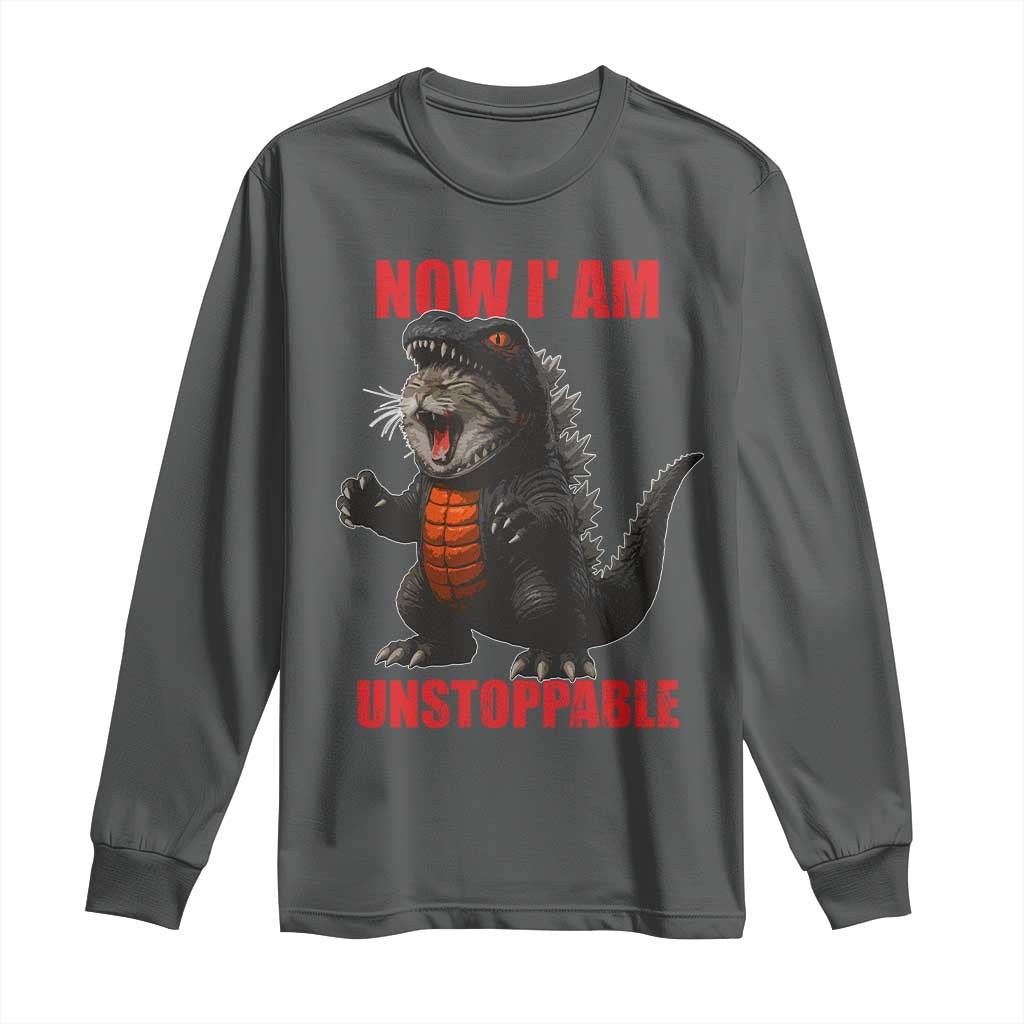 Now I Am Unstoppable Long Sleeve Shirt Funny Cute Cat Catzilla - Wonder Print Shop