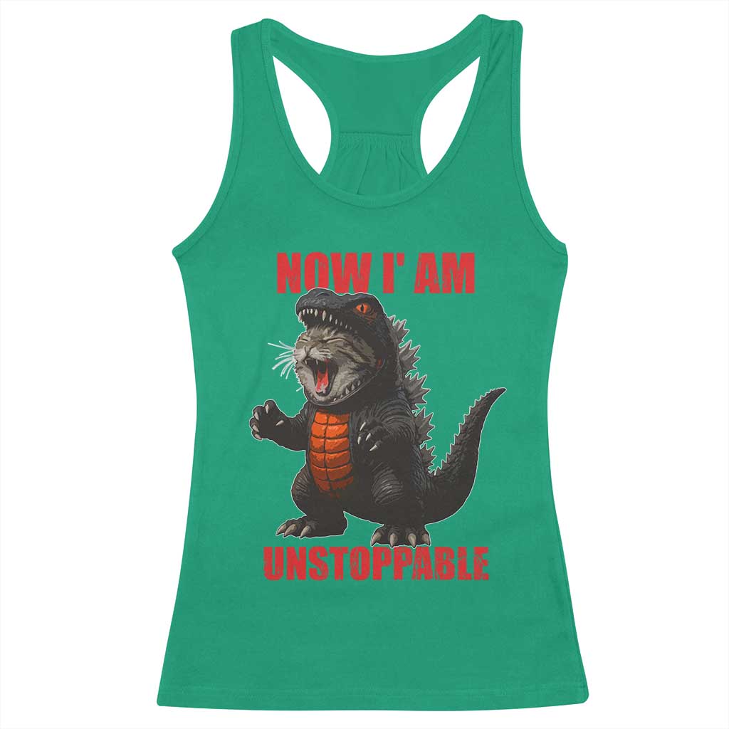 Now I Am Unstoppable Racerback Tank Top Funny Cute Cat Catzilla - Wonder Print Shop