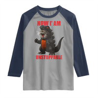 Now I Am Unstoppable Raglan Shirt Funny Cute Cat Catzilla - Wonder Print Shop