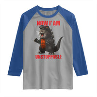 Now I Am Unstoppable Raglan Shirt Funny Cute Cat Catzilla - Wonder Print Shop