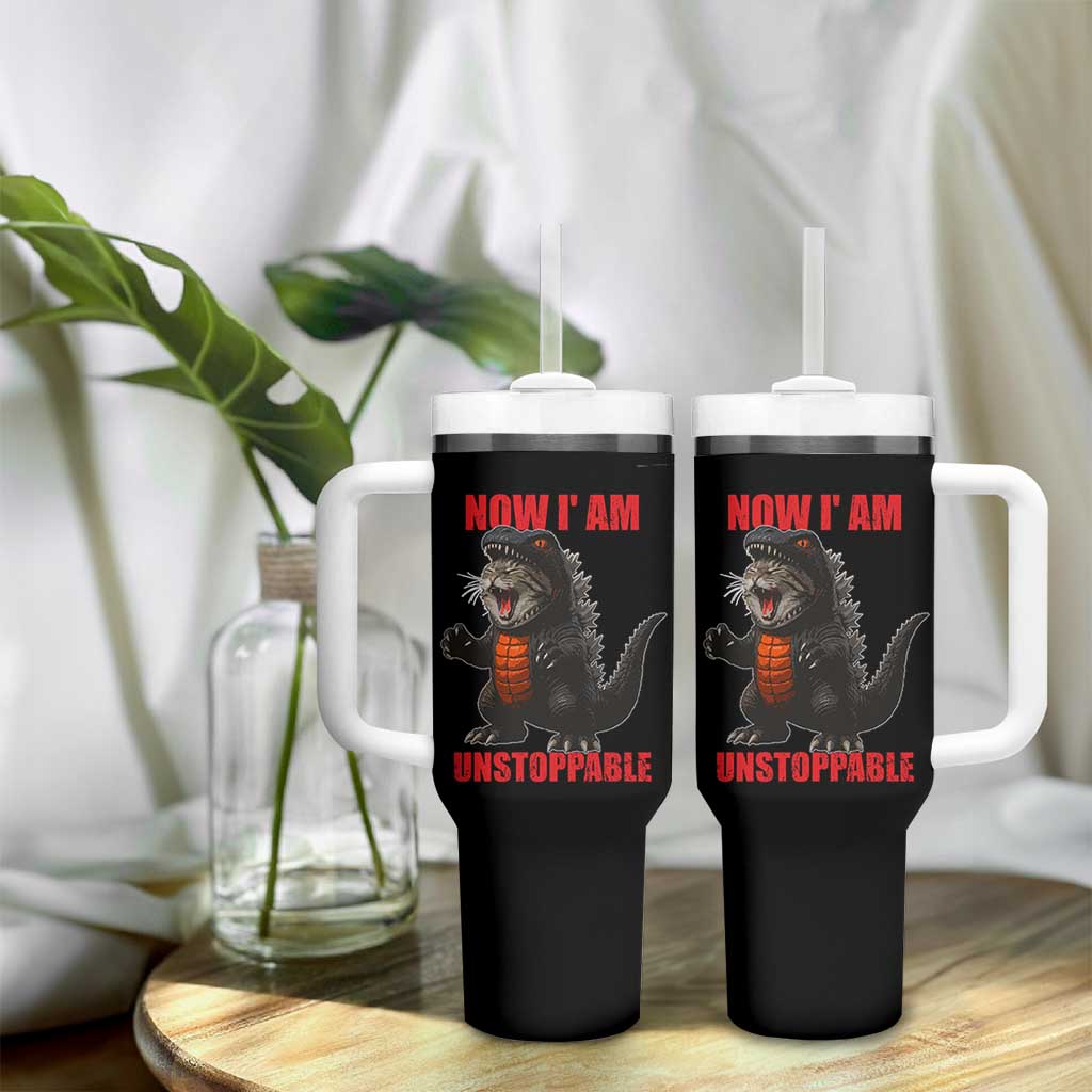 Now I Am Unstoppable Tumbler With Handle Funny Cute Cat Catzilla - Wonder Print Shop