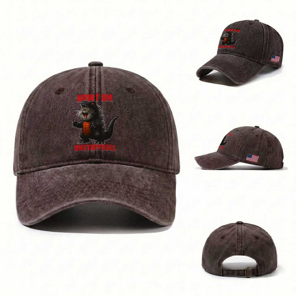 Now I Am Unstoppable Washed Cotton Baseball Cap Funny Cat Japanese Anime Kawaii