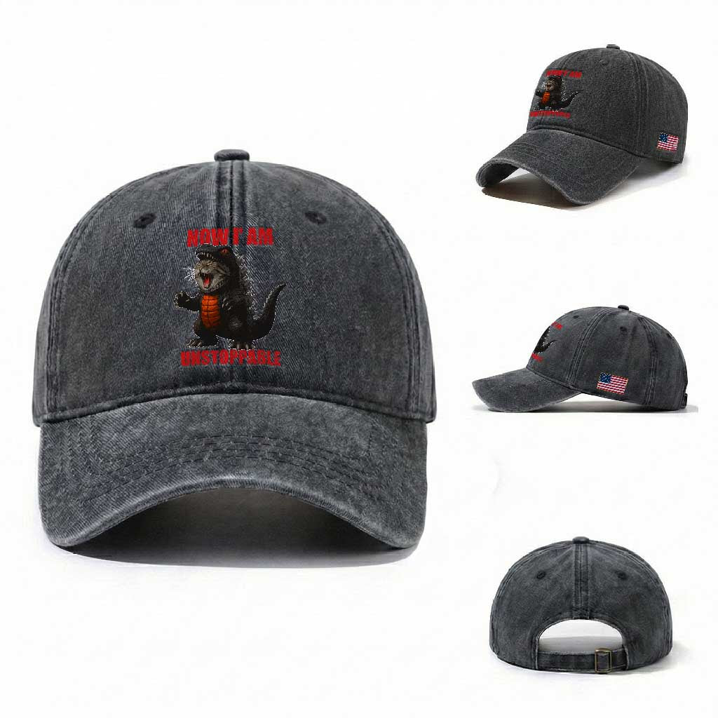 Now I Am Unstoppable Washed Cotton Baseball Cap Funny Cat Japanese Anime Kawaii