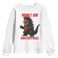 Now I Am Unstoppable Youth Sweatshirt Funny Cute Cat Catzilla - Wonder Print Shop