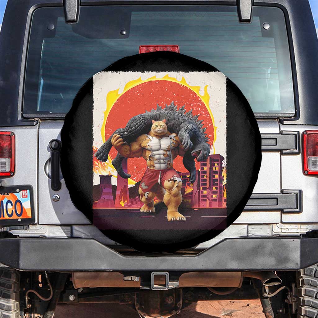 Catzilla Funny Cat Japanese Cityscape Spare Tire Cover - Wonder Print Shop