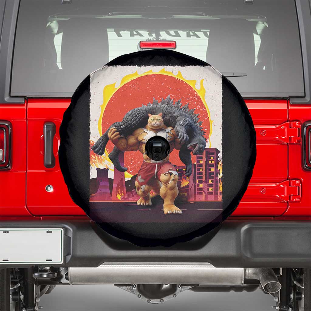Catzilla Funny Cat Japanese Cityscape Spare Tire Cover - Wonder Print Shop