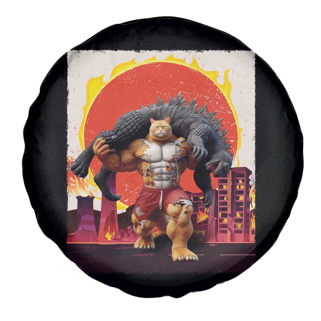 Catzilla Funny Cat Japanese Cityscape Spare Tire Cover - Wonder Print Shop