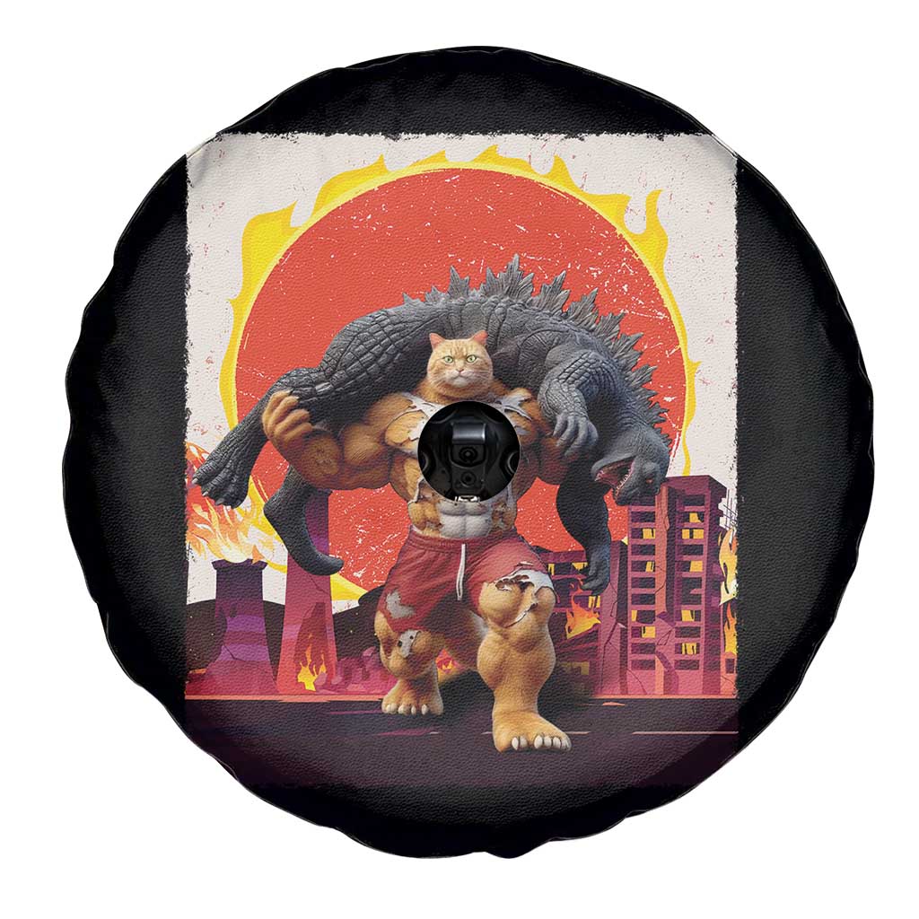 Catzilla Funny Cat Japanese Cityscape Spare Tire Cover - Wonder Print Shop