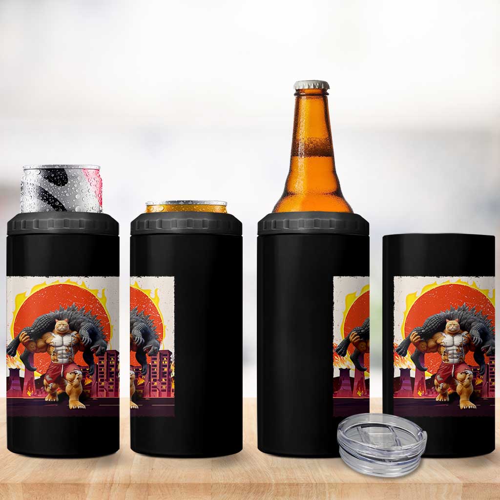 Catzilla Funny Cat Japanese Cityscape 4 in 1 Can Cooler Tumbler - Wonder Print Shop