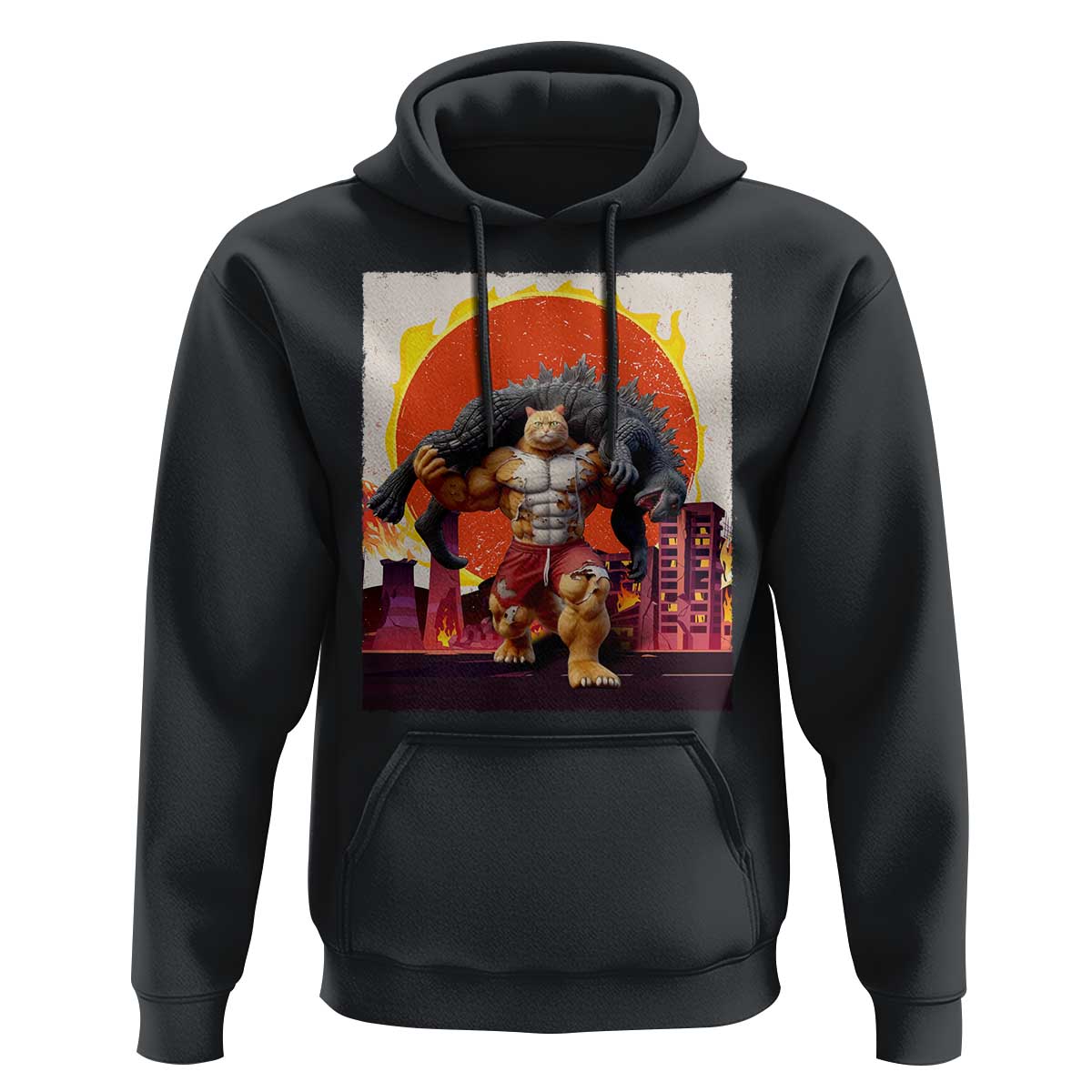 Catzilla Funny Cat Japanese Cityscape Hoodie - Wonder Print Shop