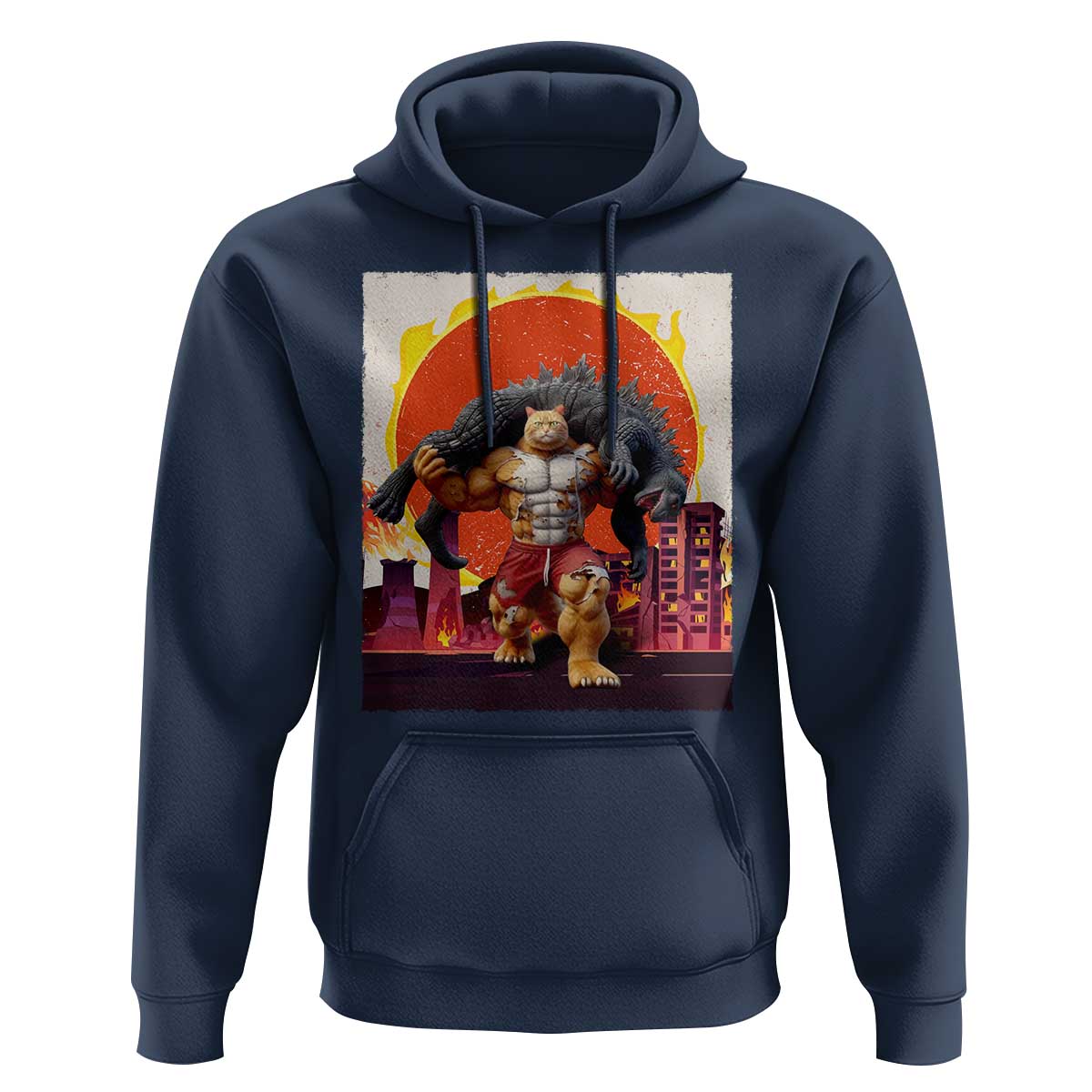 Catzilla Funny Cat Japanese Cityscape Hoodie - Wonder Print Shop