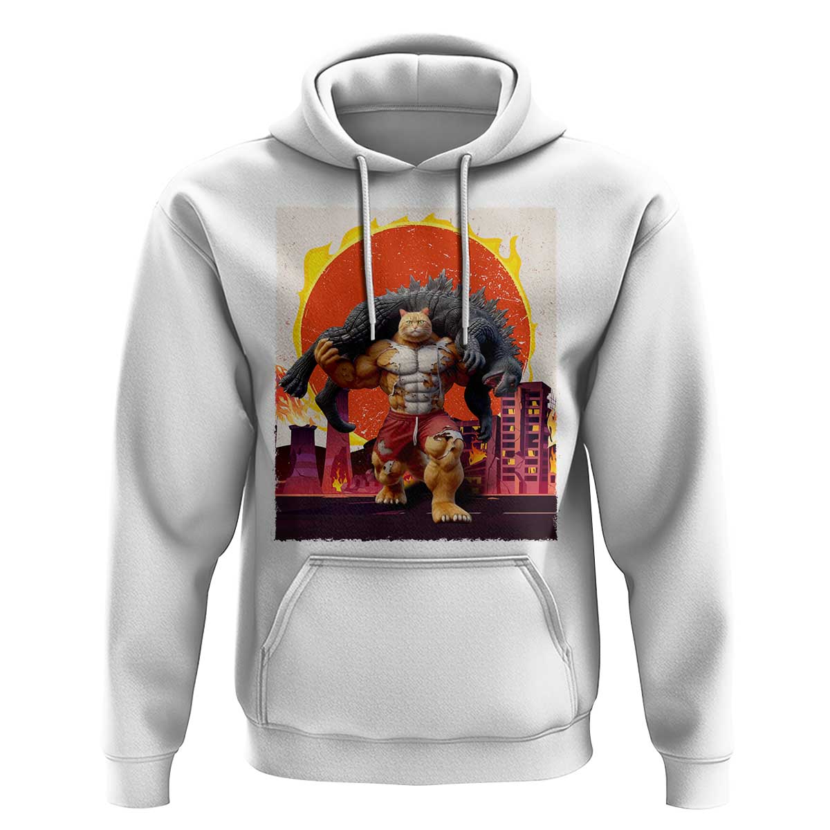 Catzilla Funny Cat Japanese Cityscape Hoodie - Wonder Print Shop