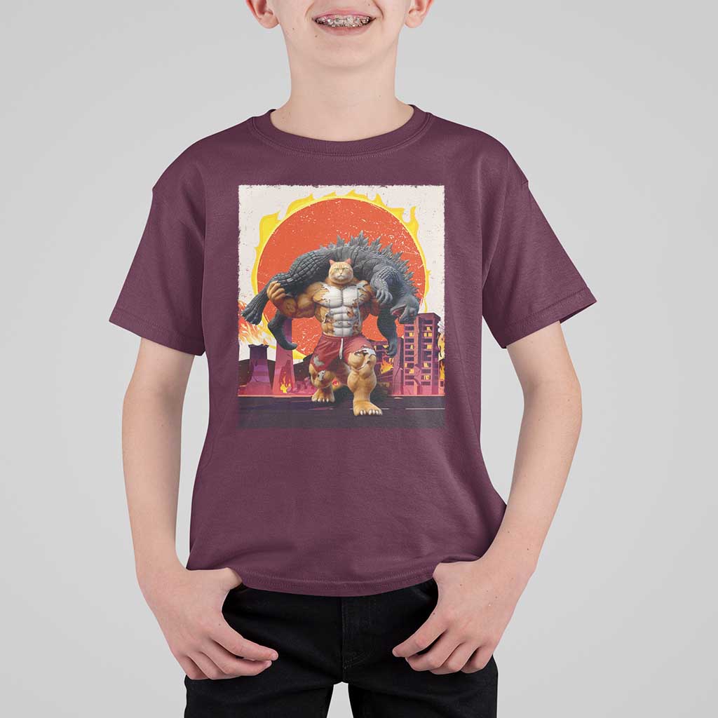 Catzilla Funny Cat Japanese Cityscape T Shirt For Kid - Wonder Print Shop