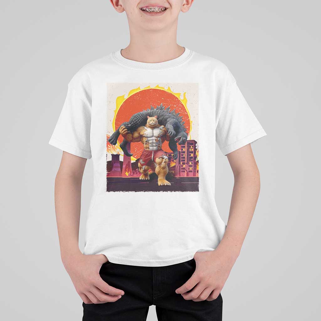 Catzilla Funny Cat Japanese Cityscape T Shirt For Kid - Wonder Print Shop