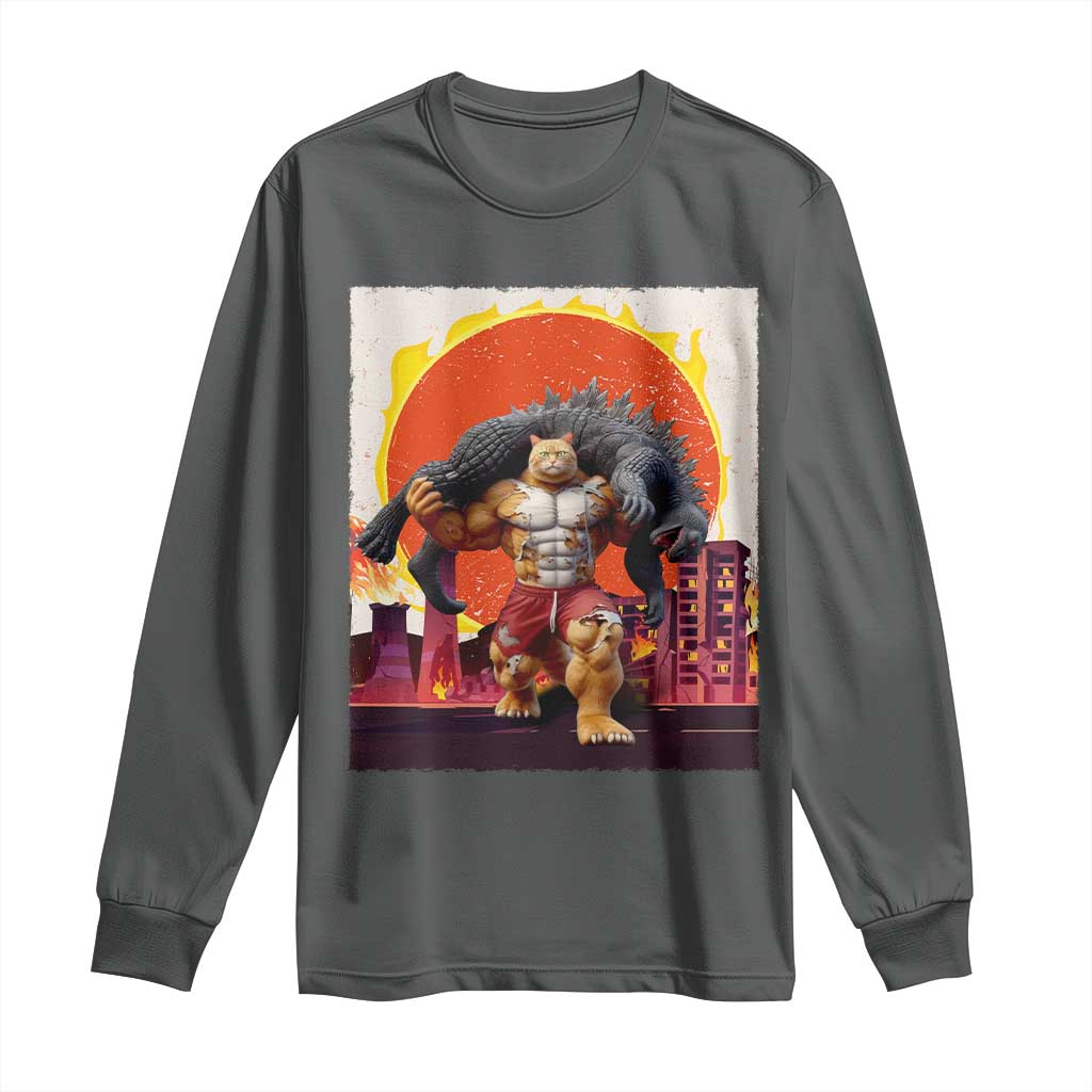 Catzilla Funny Cat Japanese Cityscape Long Sleeve Shirt - Wonder Print Shop
