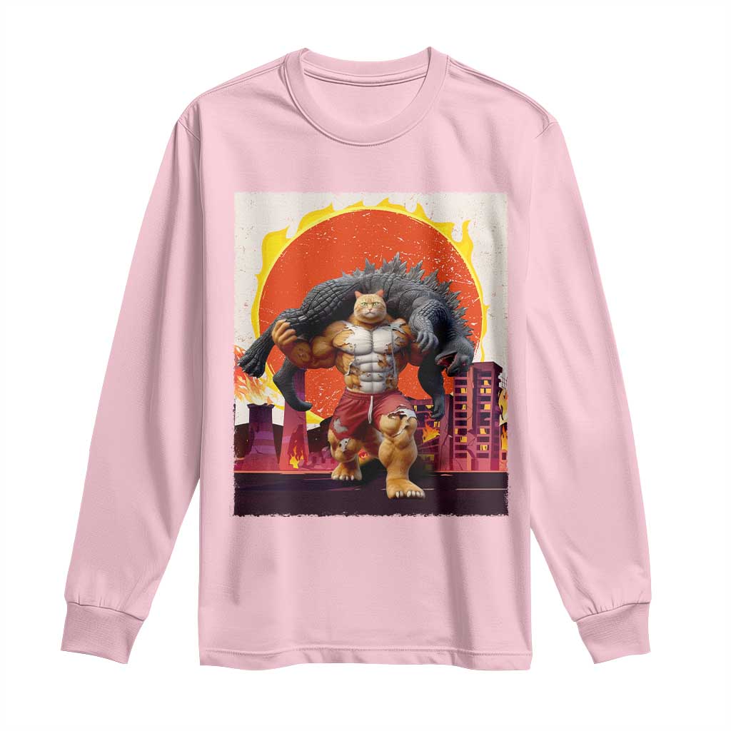 Catzilla Funny Cat Japanese Cityscape Long Sleeve Shirt - Wonder Print Shop