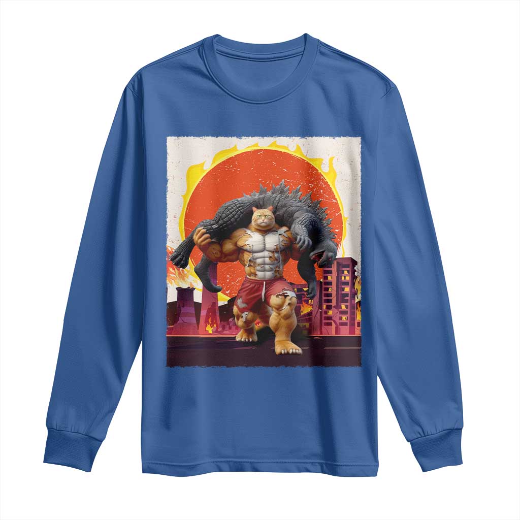 Catzilla Funny Cat Japanese Cityscape Long Sleeve Shirt - Wonder Print Shop