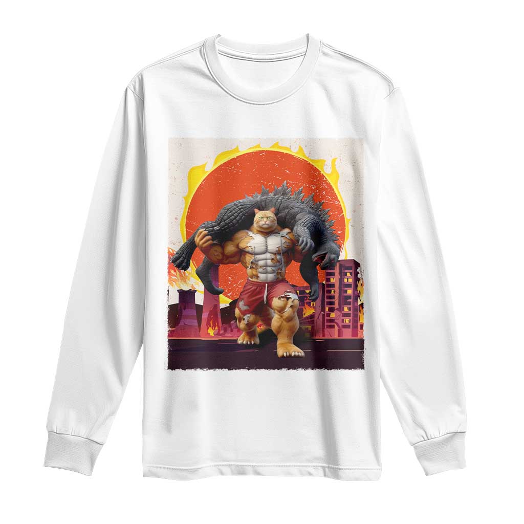 Catzilla Funny Cat Japanese Cityscape Long Sleeve Shirt - Wonder Print Shop