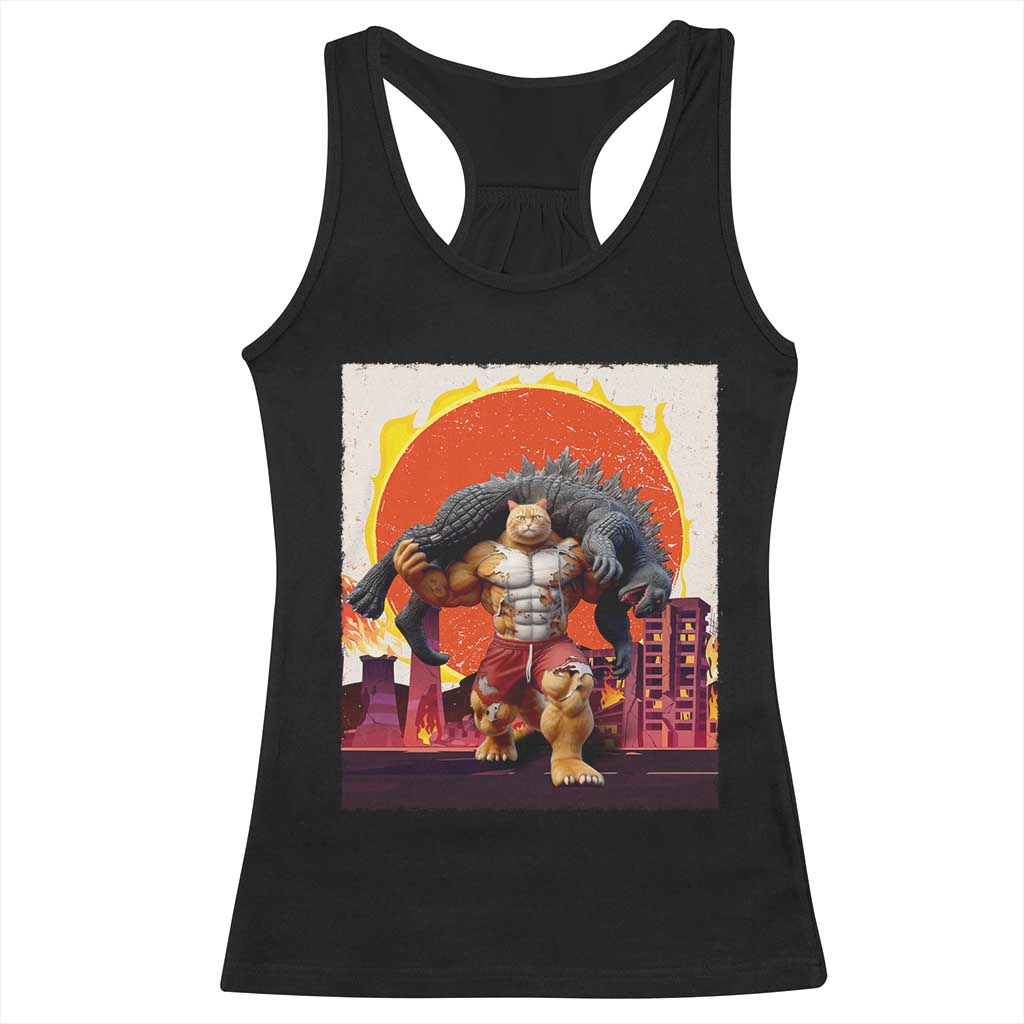 Catzilla Funny Cat Japanese Cityscape Racerback Tank Top - Wonder Print Shop