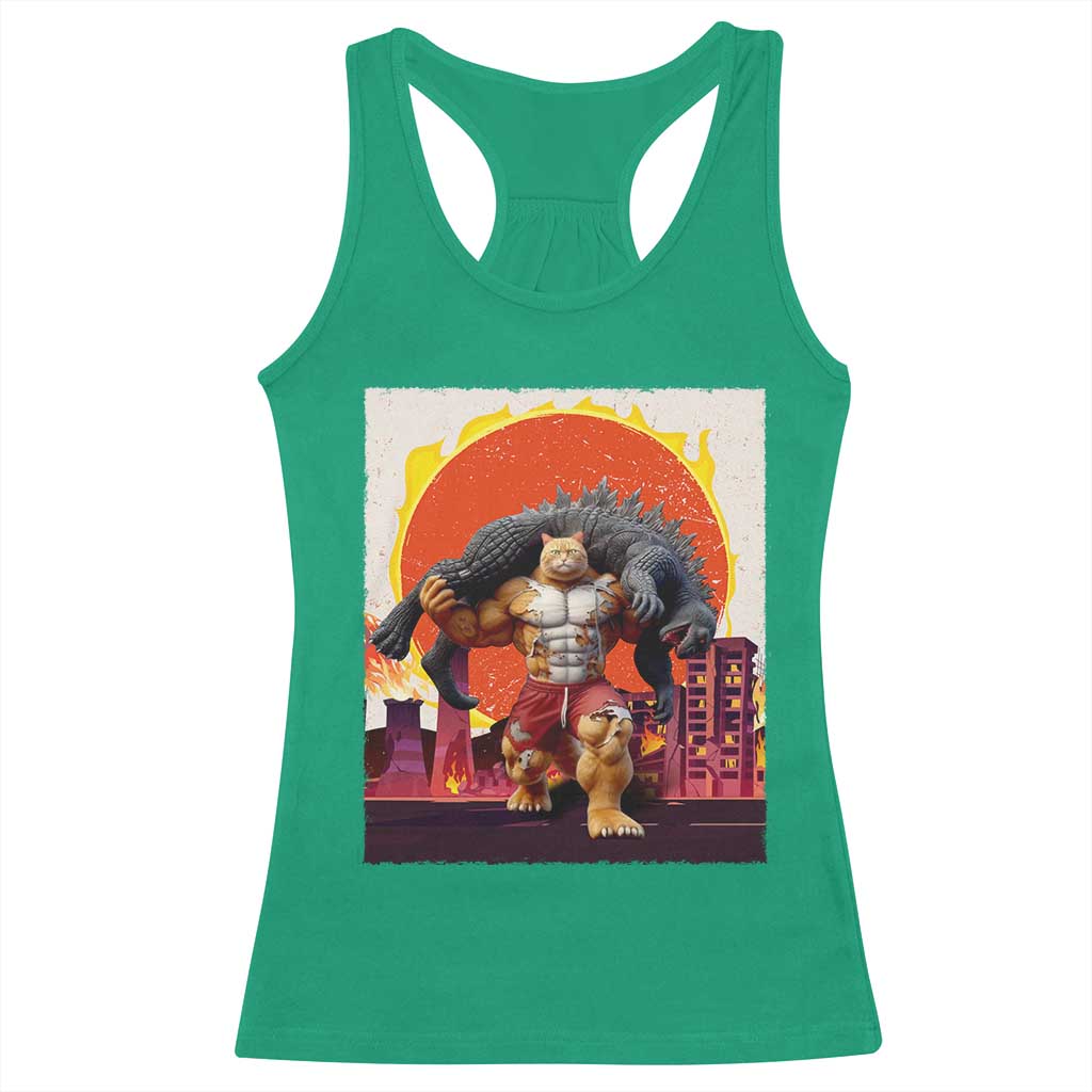 Catzilla Funny Cat Japanese Cityscape Racerback Tank Top - Wonder Print Shop