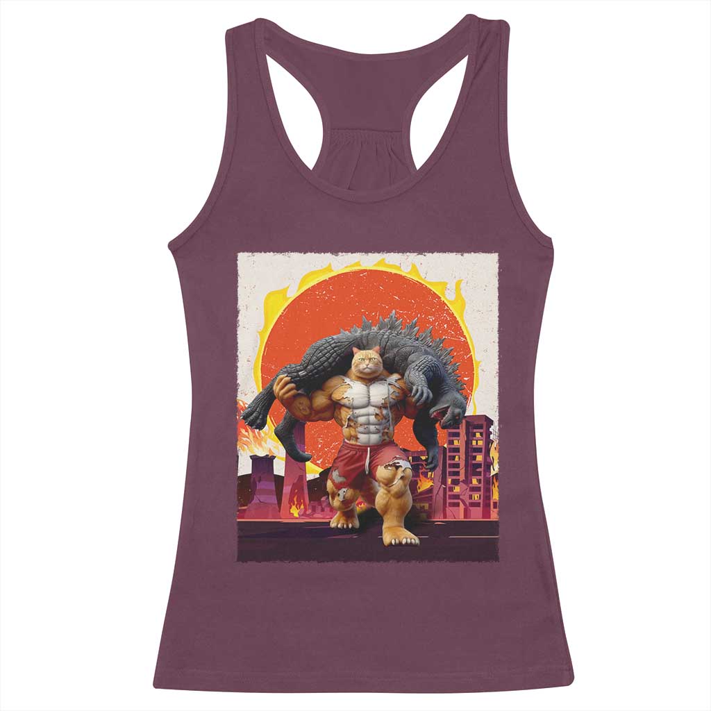 Catzilla Funny Cat Japanese Cityscape Racerback Tank Top - Wonder Print Shop