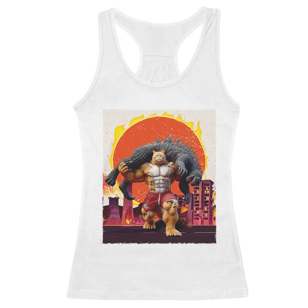 Catzilla Funny Cat Japanese Cityscape Racerback Tank Top - Wonder Print Shop