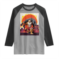 Catzilla Funny Cat Japanese Cityscape Raglan Shirt - Wonder Print Shop