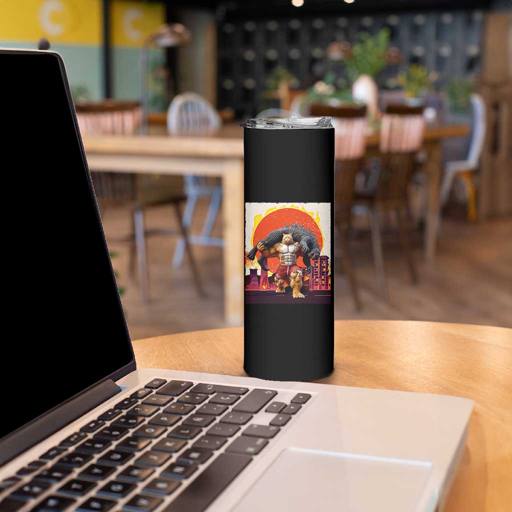 Catzilla Funny Cat Japanese Cityscape Skinny Tumbler - Wonder Print Shop