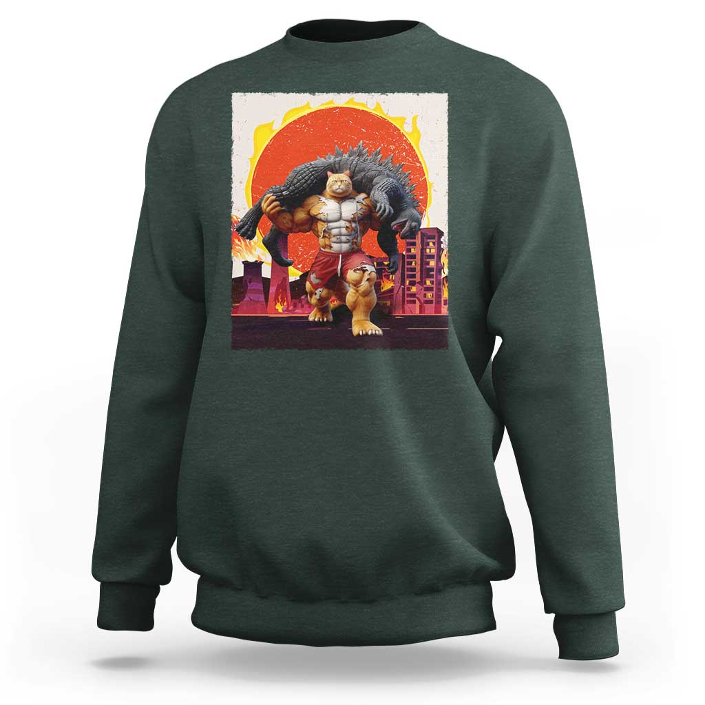 Catzilla Funny Cat Japanese Cityscape Sweatshirt - Wonder Print Shop
