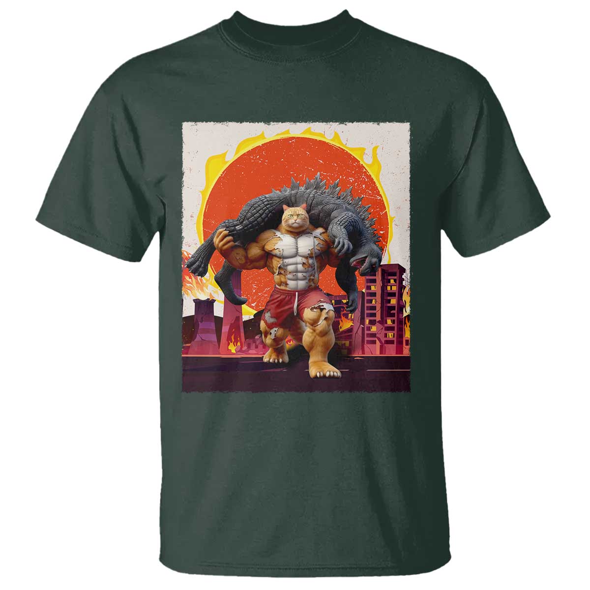 Catzilla Funny Cat Japanese Cityscape T Shirt - Wonder Print Shop